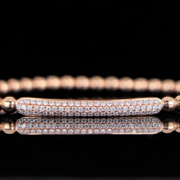 19890 Flexible Stretchy Bangle Bracelet 18k Rose Gold Pave Diamond Size Large - Picture 1 of 4